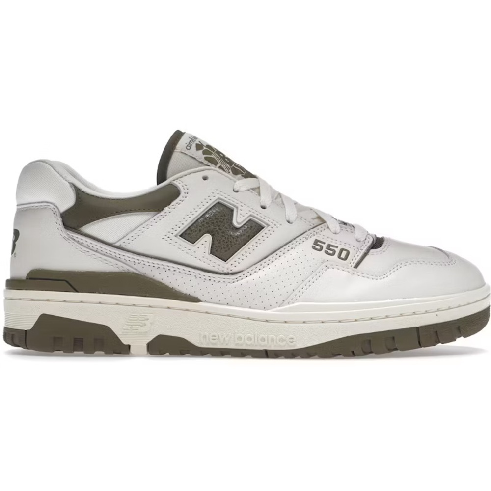 Aime Leon Dore x New Balance White and Olive Green Sneakers